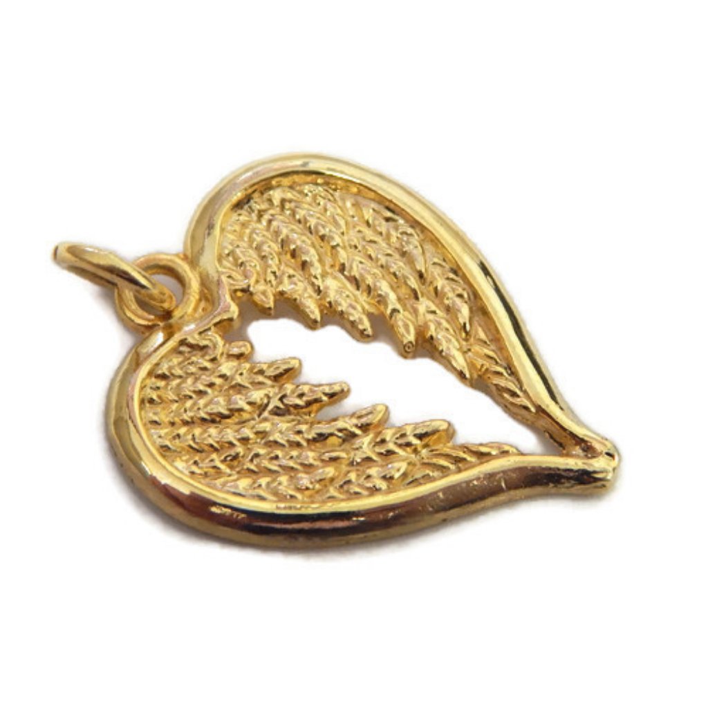 Wings In The Shape Of A Heart Charm Pendant 14k Yellow Gold.